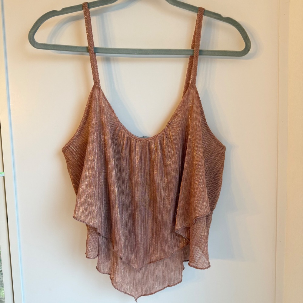 Y2K Fairycore Cami Tank Size L Peach Shimmery‎ Handkerchief Hem Going Out